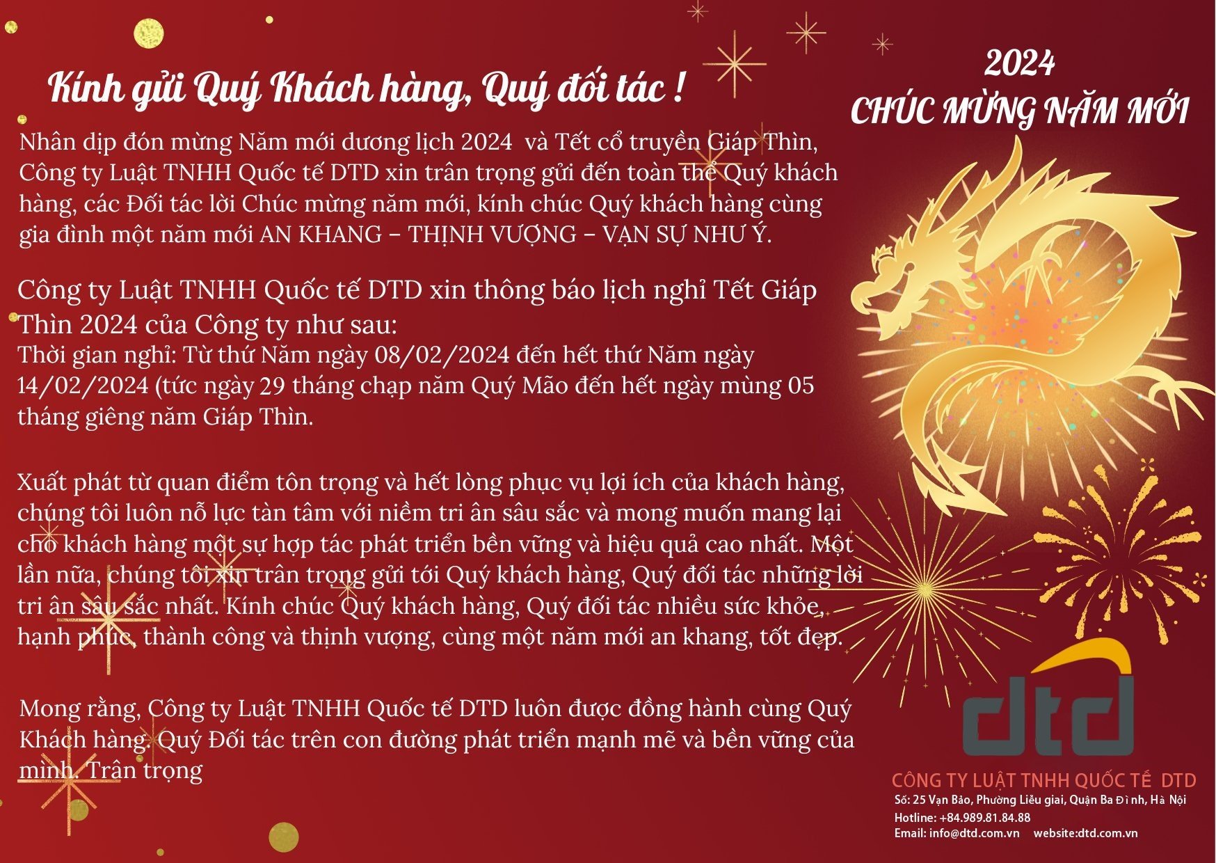 DTD - THƯ CHÚC TẾT GIÁP THÌN - 2024